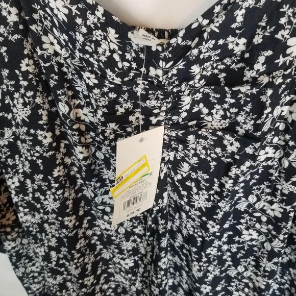 A New Day Black Floral Print Flutter‎ Sleeve V Neck Midi Dress Plus Size 3X - Picture 6 of 13